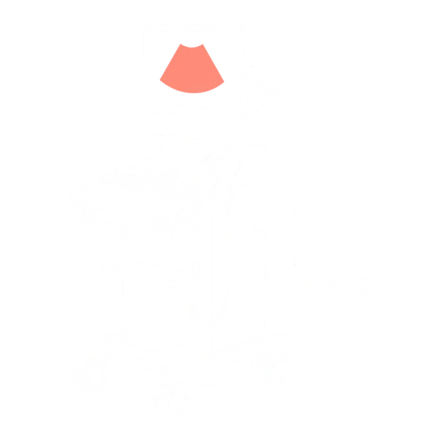 Line drawing of an ultrasound machine on a cart